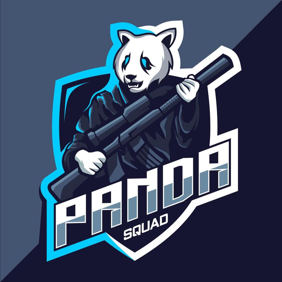 escuadrón panda con diseño de logotipo de esport de mascota de pistola vector