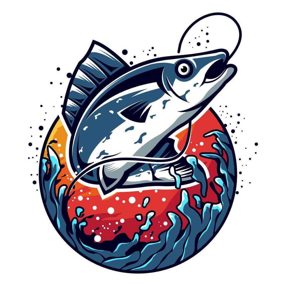 diseño de logotipo de ilustración de pesca de lubina vector