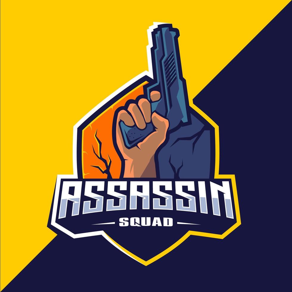 asesino con diseño de logotipo de esport de mascota de armas vector