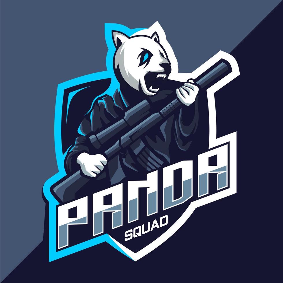 escuadrón panda con diseño de logotipo de esport de mascota de pistola vector