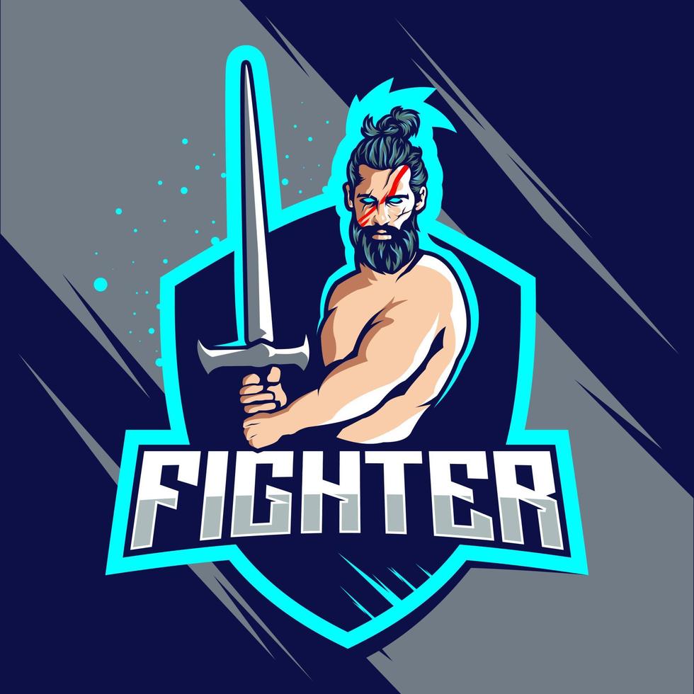 Fighter esport logo design vector