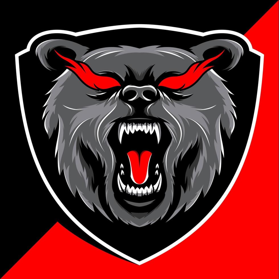 Angry bear head mascot esport logo design vector