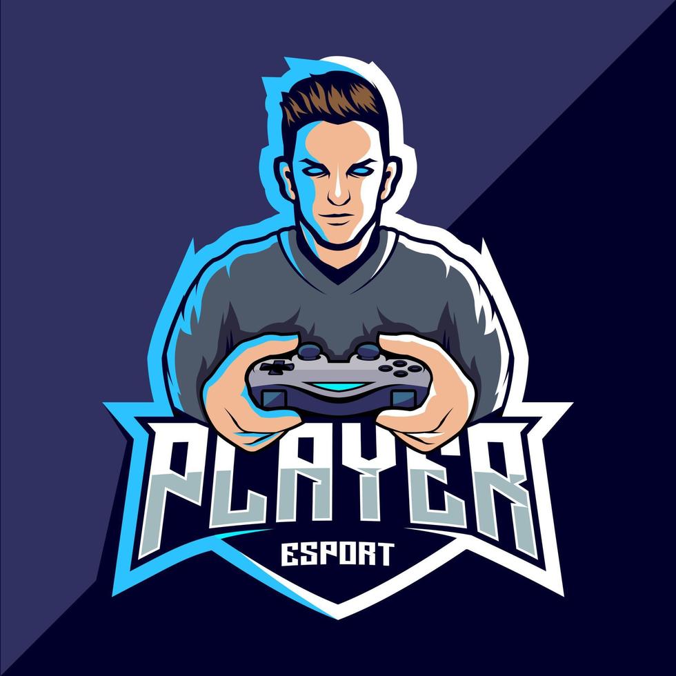 diseño de logotipo de juego de esports de jugador profesional vector