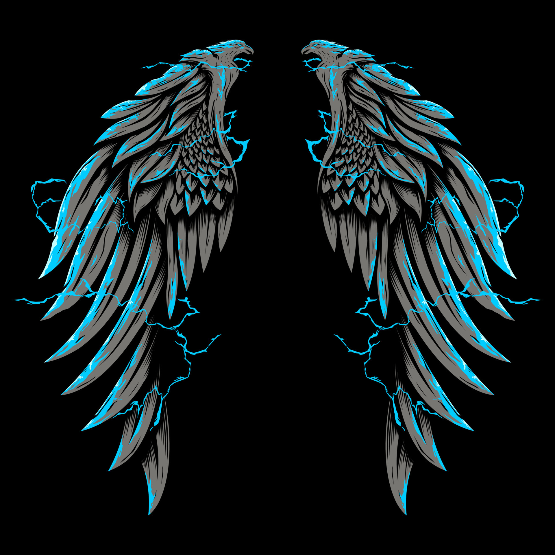 Eagle wing surrounded by lightning illustration 16126400 Vector Art at