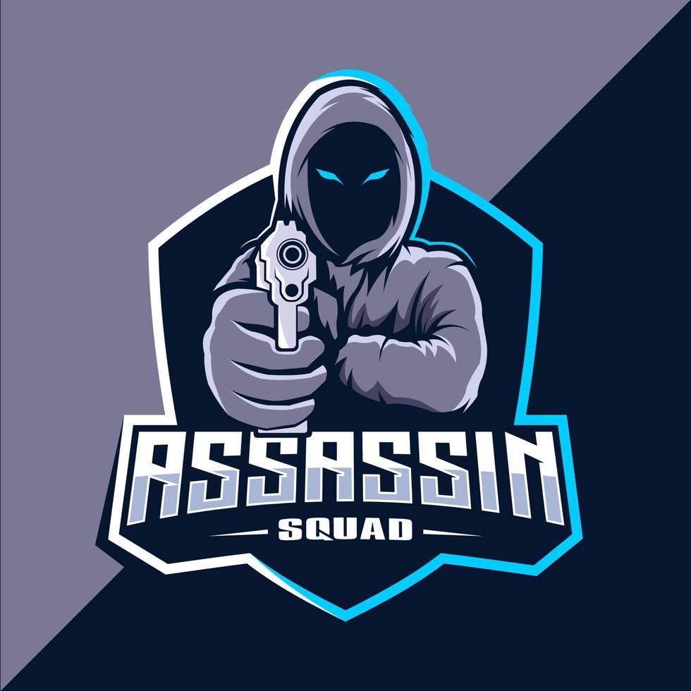 Assassin with guns mascot esport logo design vector