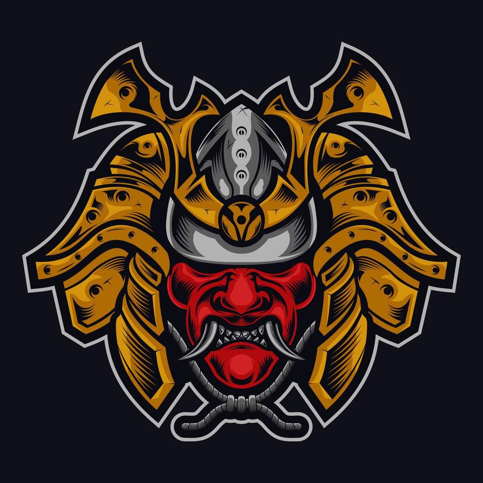 Traditional japanese samurai legend warrior mask illustration vector