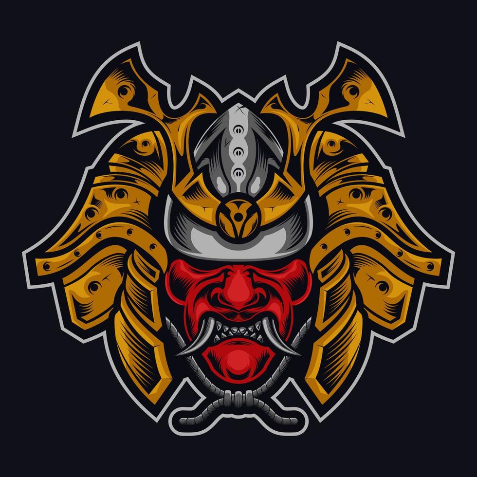 Traditional japanese samurai legend warrior mask illustration vector