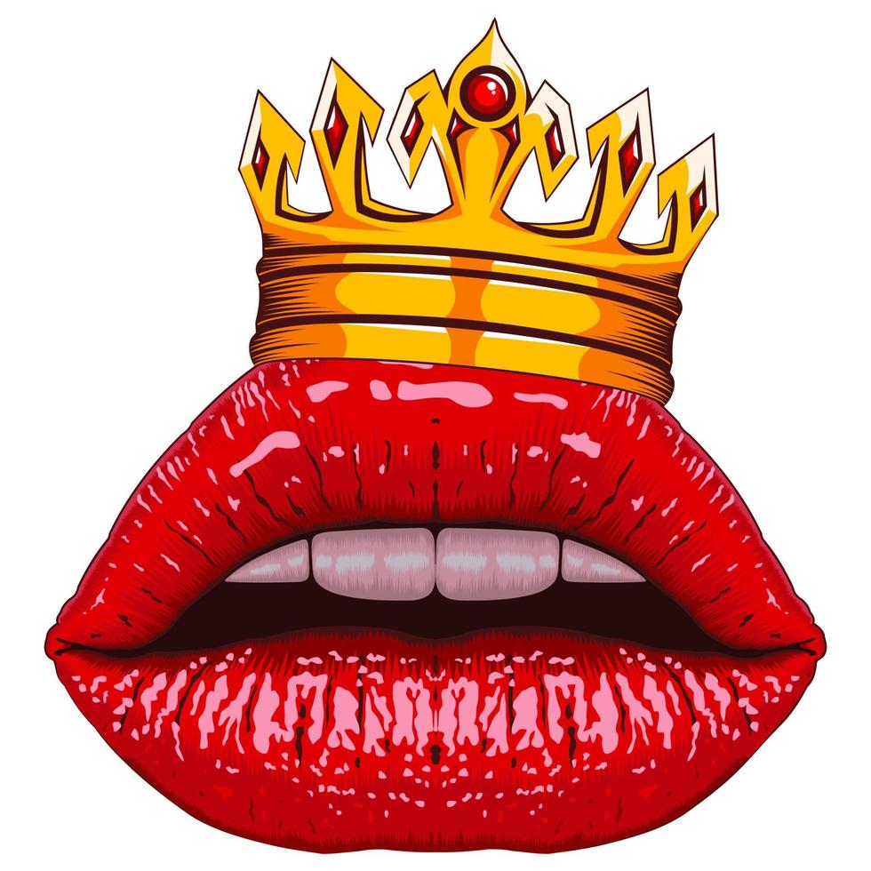 Illustration of realistic lips with a crown vector