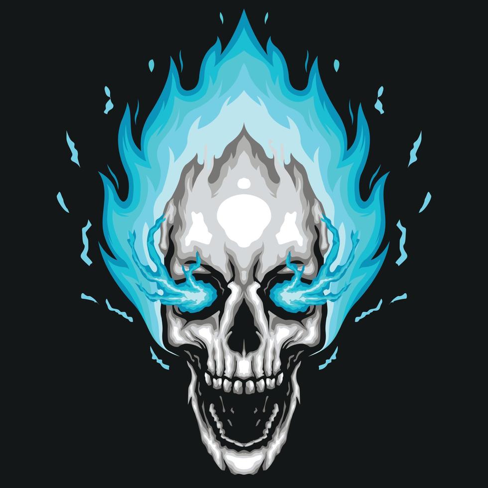 Blue fire skull head illustration vector