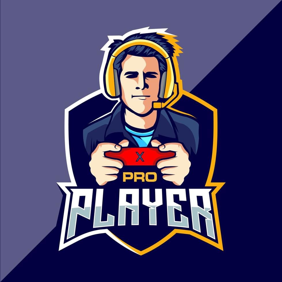 diseño de logotipo de juego de esports de jugador profesional vector