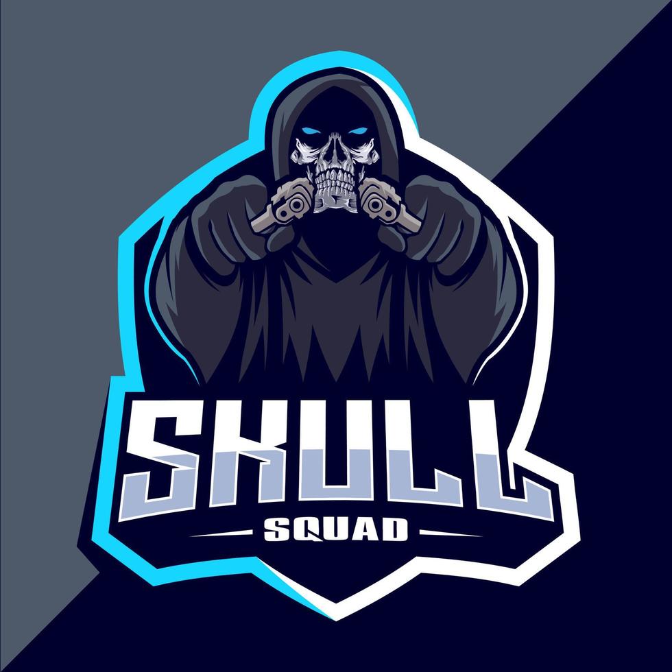 Skull squad with gun mascot esport logo vector