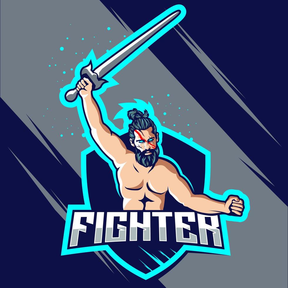 Fighter esport logo design vector