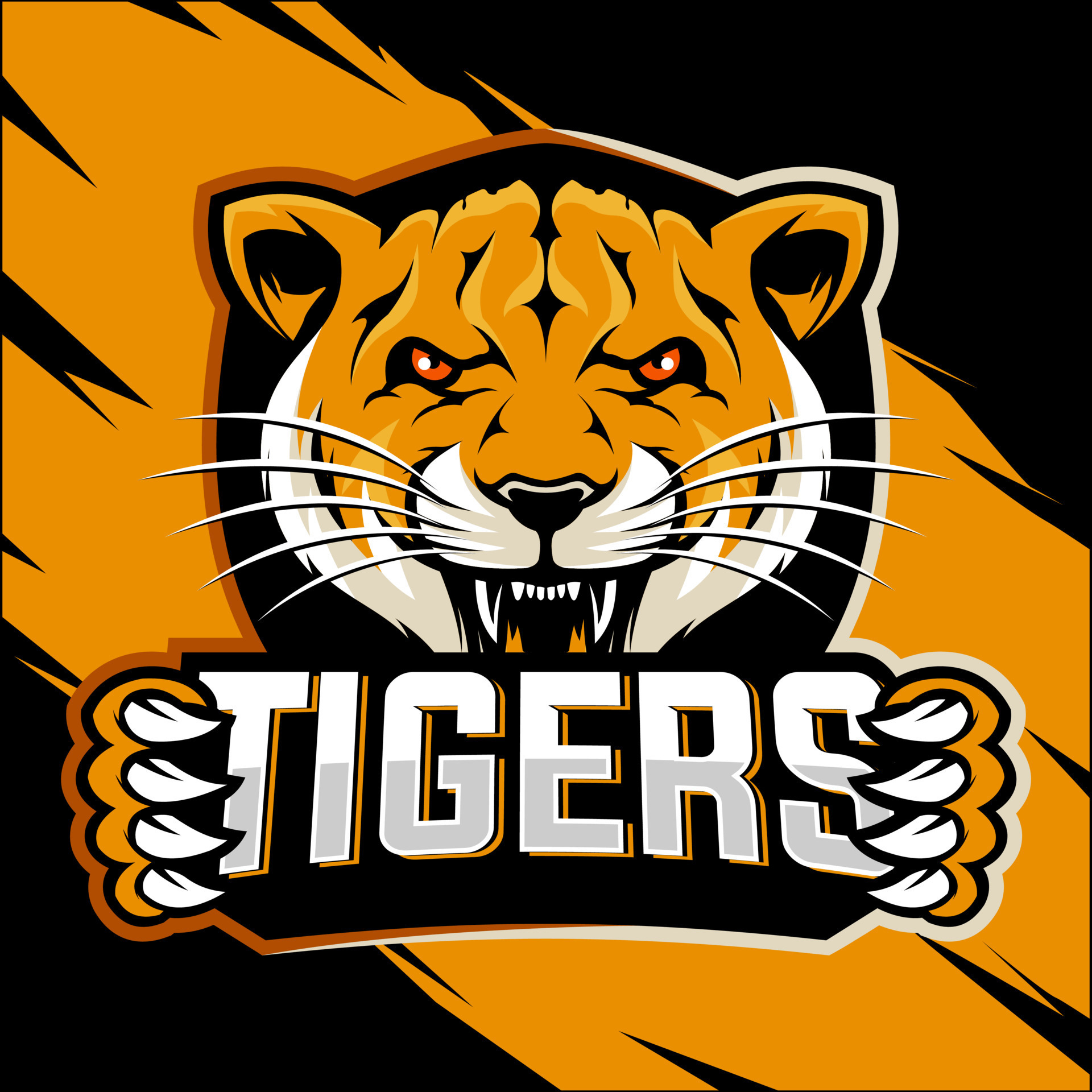 Angry esport tiger head while both hands holding writing with sharp ...