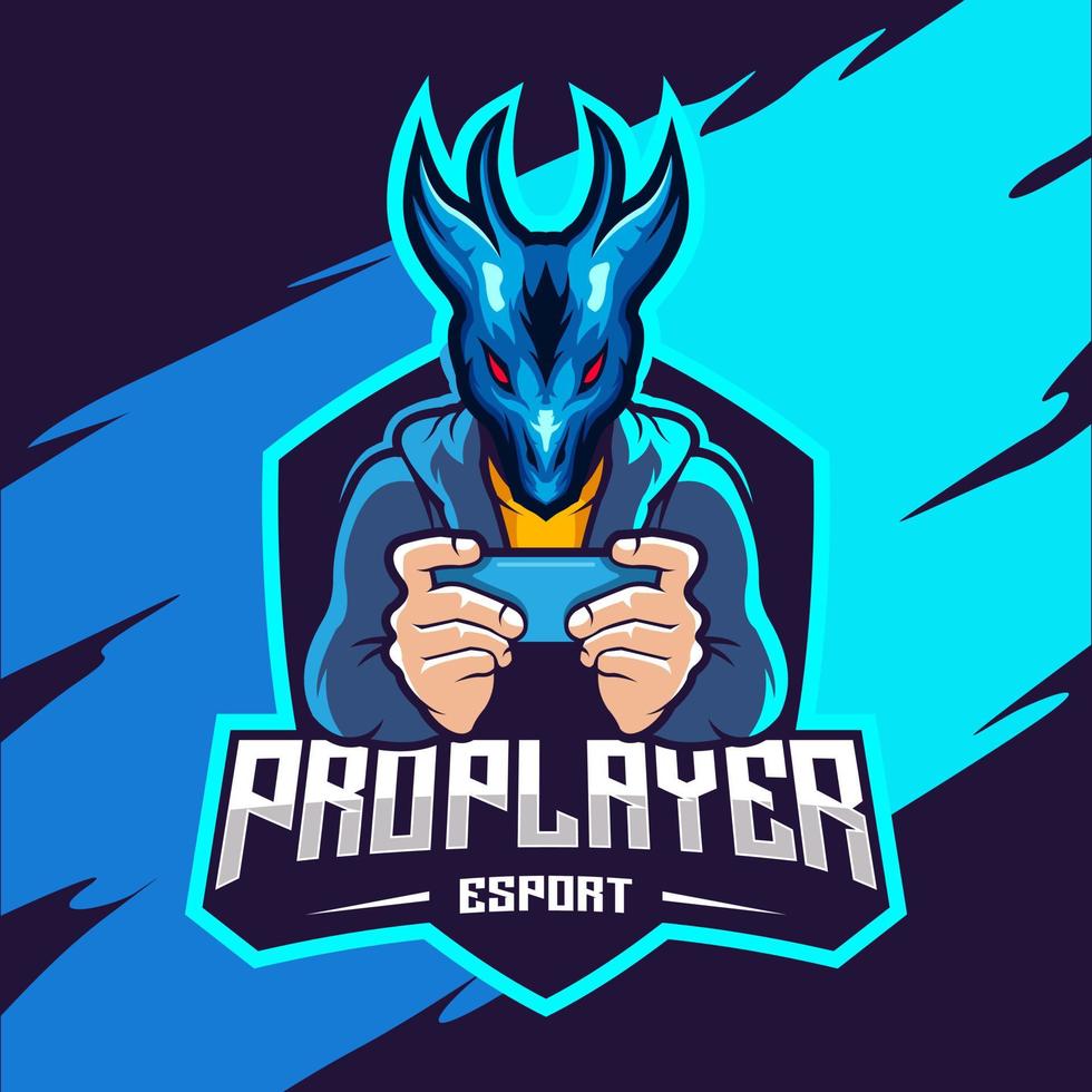 Blue dragon logo esport pro player using a cellphone vector