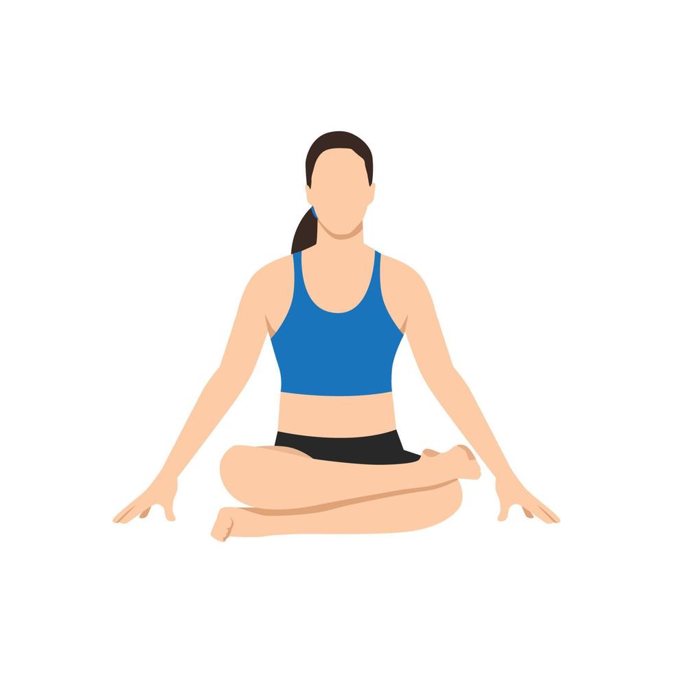 Woman doing Firelog Pose, Fire Statue Pose, Double Pigeon Pose, Square, Ankle to Knee Pose. Practice Agnistambhasana vector