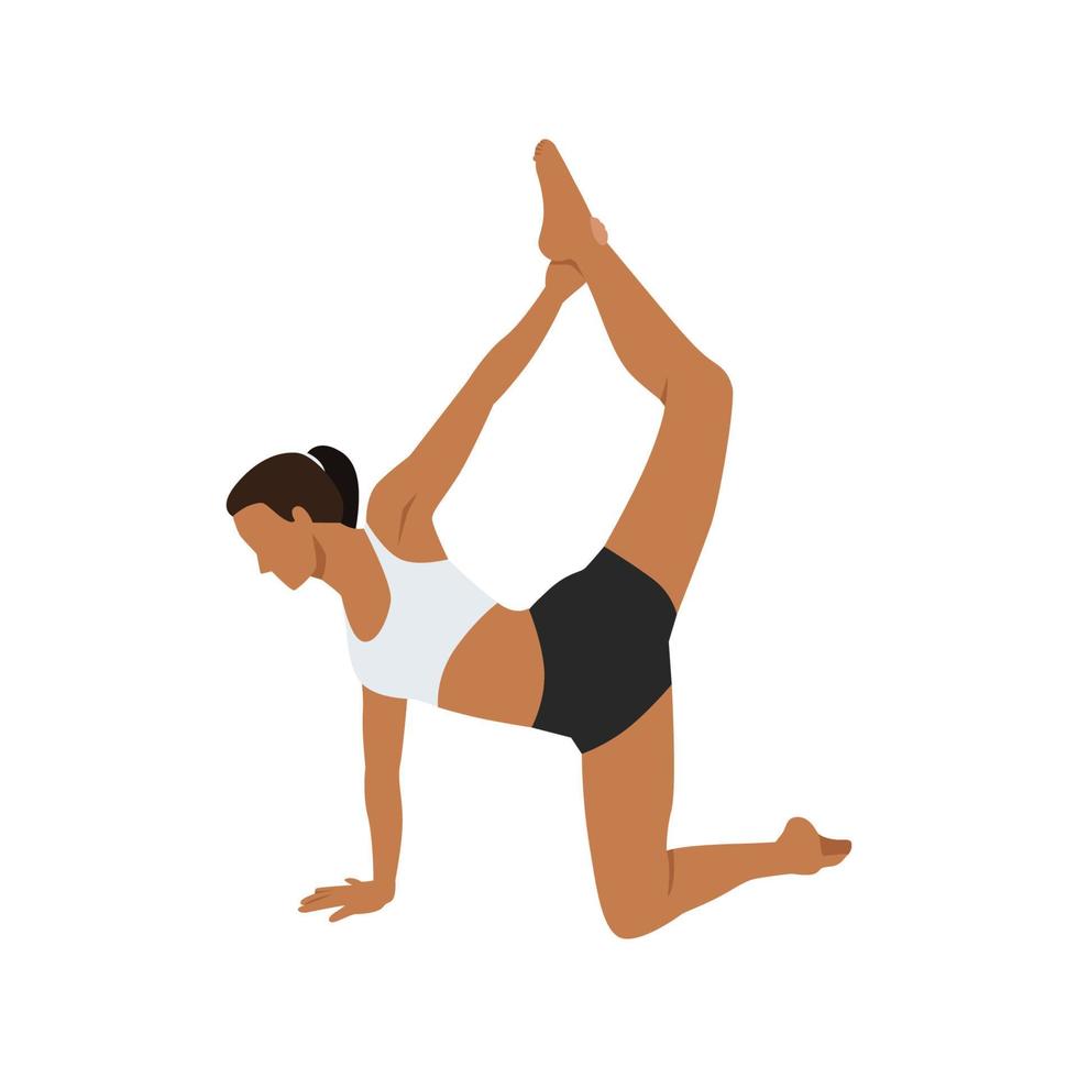 Woman doing Kapinjalasana or partridge pose exercise. Flat vector illustration isolated on white background