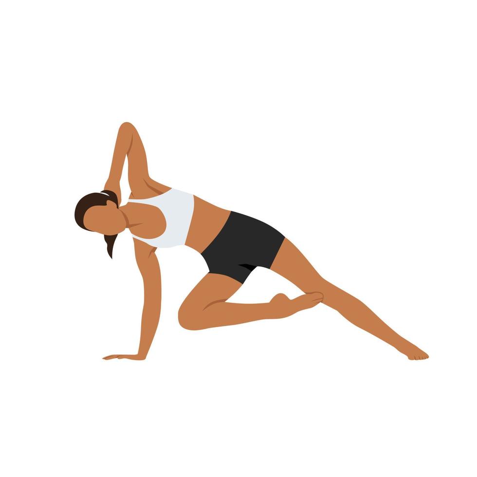 Woman doing Side plank with bottom knee bent exercise. Flat vector illustration isolated on white background