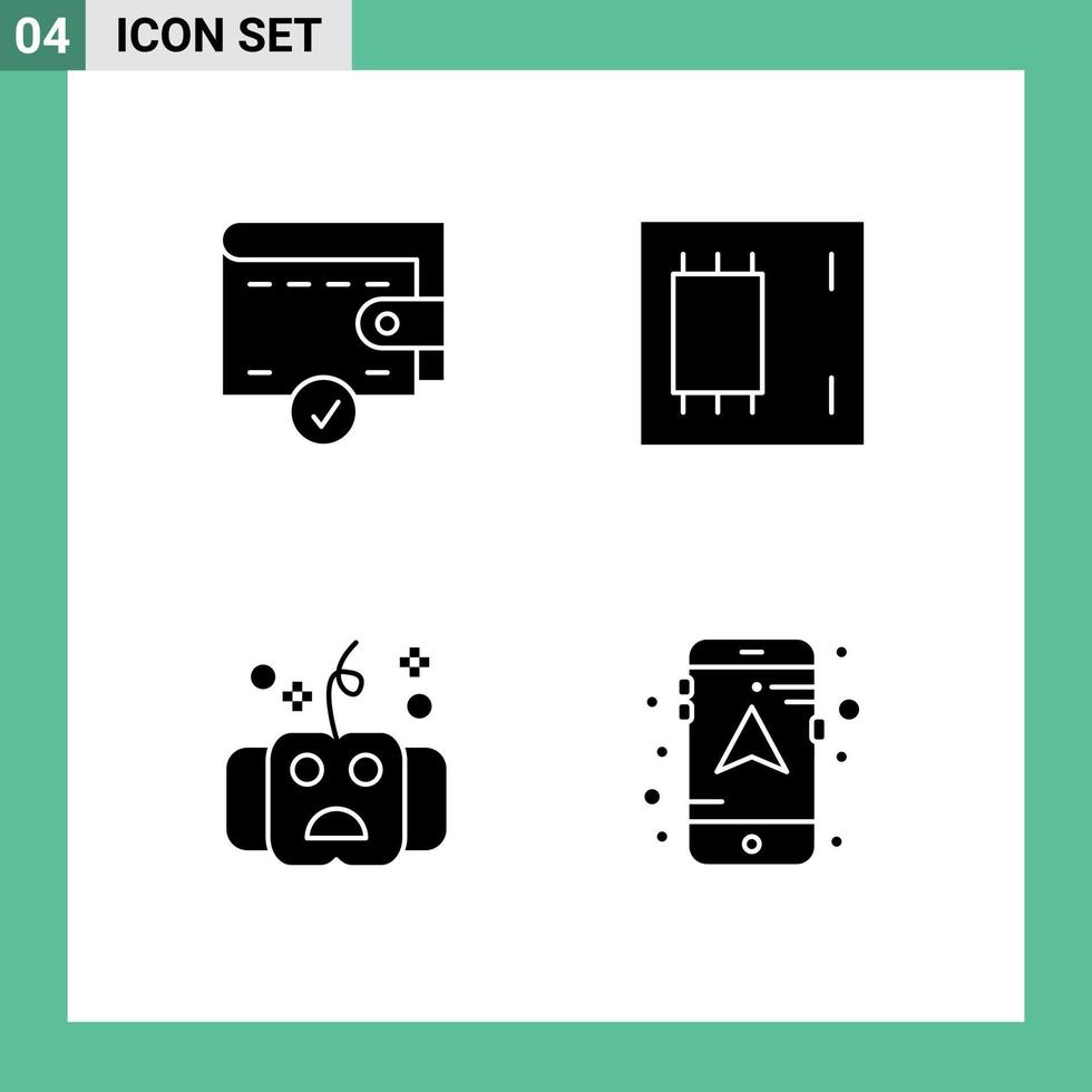 Pack of 4 Modern Solid Glyphs Signs and Symbols for Web Print Media such as complete eve chip mainboard hallows Editable Vector Design Elements