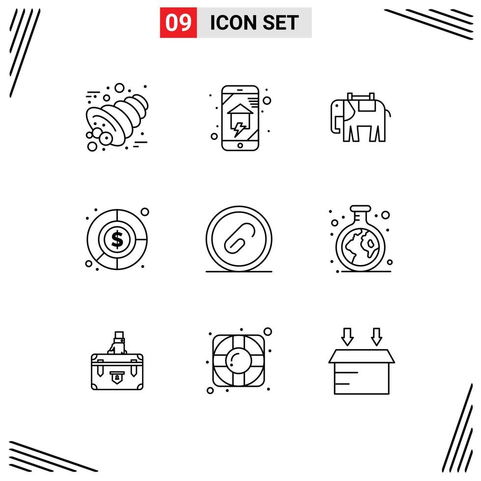 Set of 9 Vector Outlines on Grid for document fund smart house economy indian Editable Vector Design Elements