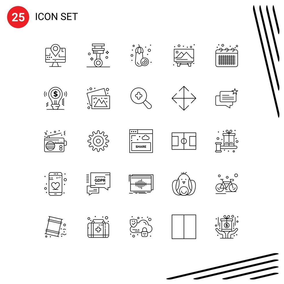 Set of 25 Modern UI Icons Symbols Signs for event business eggplant school image Editable Vector Design Elements