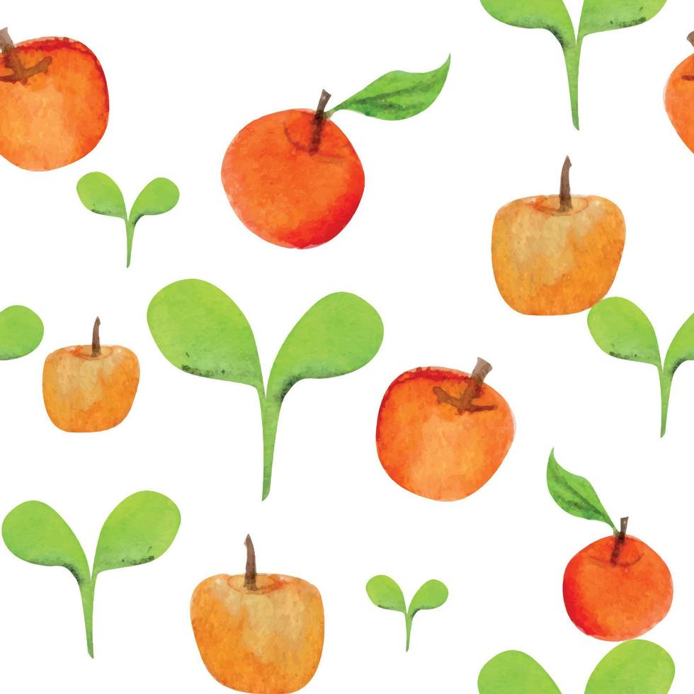 Watercolor hand drawn seamless pattern with red apples and leaves, isolated on white background. Design for cards, gift bags, invitations, textile, print, wallpaper, for children vector