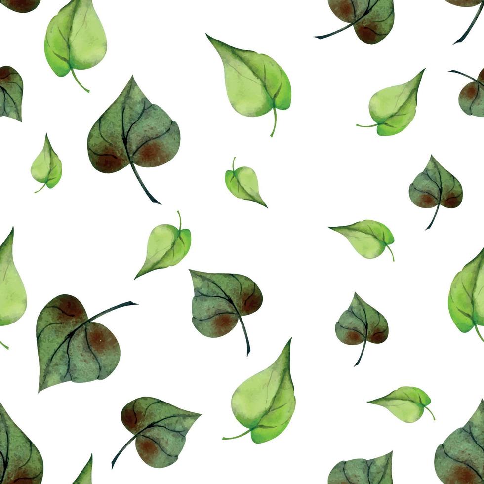 Watercolor hand drawn seamless pattern with green plants, flowers and leaves, isolated on white background. Design for cards, gift bags, invitations, textile, print, wallpaper, for children vector