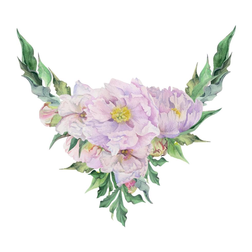 Hand drawn vector circle frame wreath arrangement with peony flo