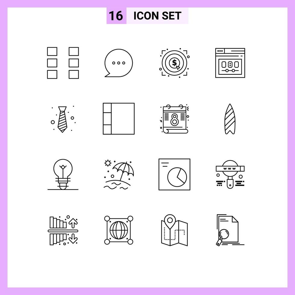 16 Thematic Vector Outlines and Editable Symbols of office webpage achievement web page Editable Vector Design Elements