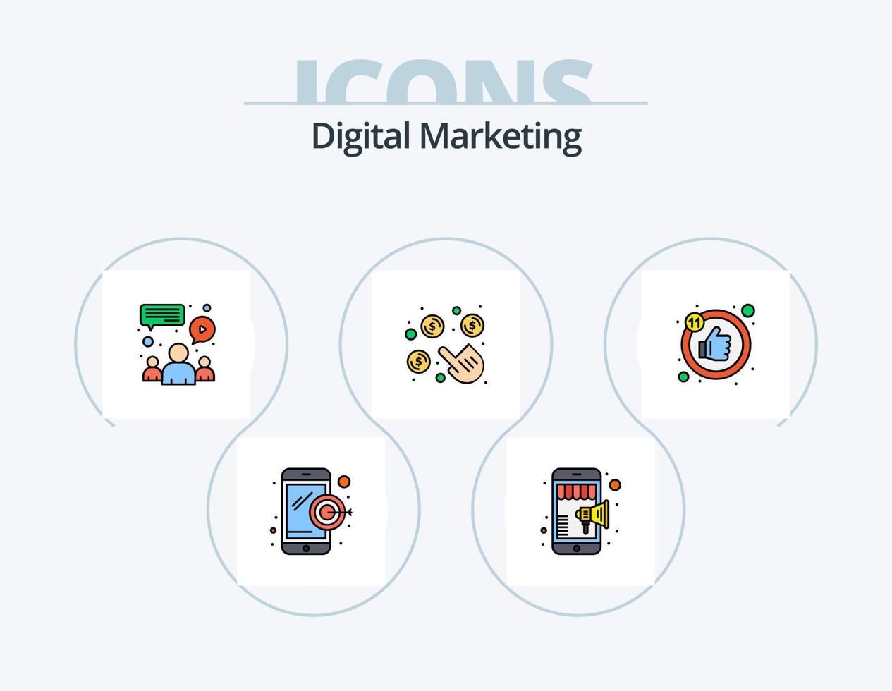 Digital Marketing Line Filled Icon Pack 5 Icon Design. report. analytics. letter. shopping. digital vector