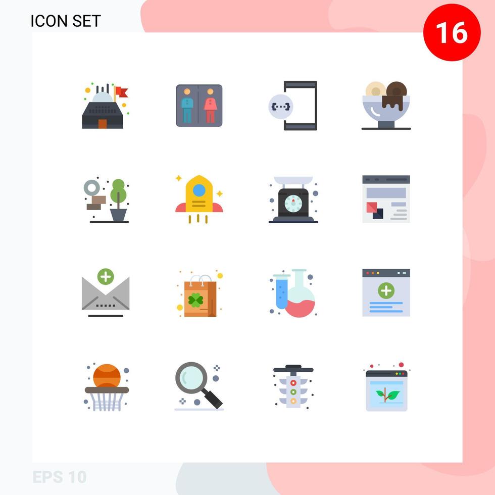 16 signos universales de color plano símbolos de comida casera codificación bebida desayuno paquete editable de elementos creativos de diseño de vectores