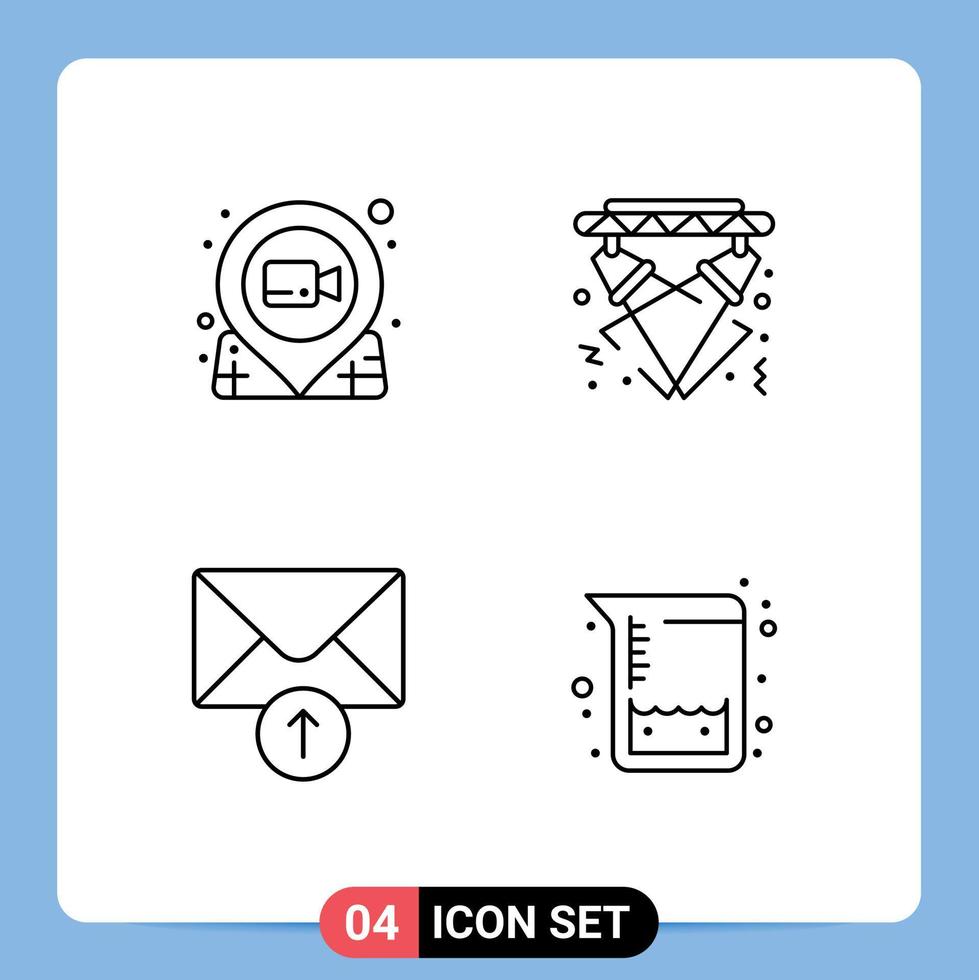 4 User Interface Line Pack of modern Signs and Symbols of film event pin lights message Editable Vector Design Elements