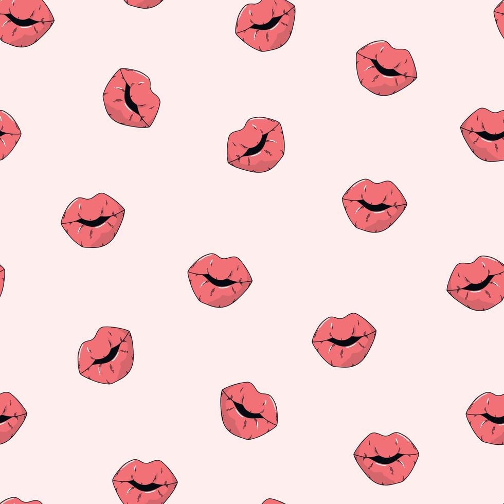 labios sin patrón, besos repetidos impresos para papel de envolver de mujer, papel pintado, estampados textiles, álbumes de recortes, papelería, fondos, etc. eps 10 vector