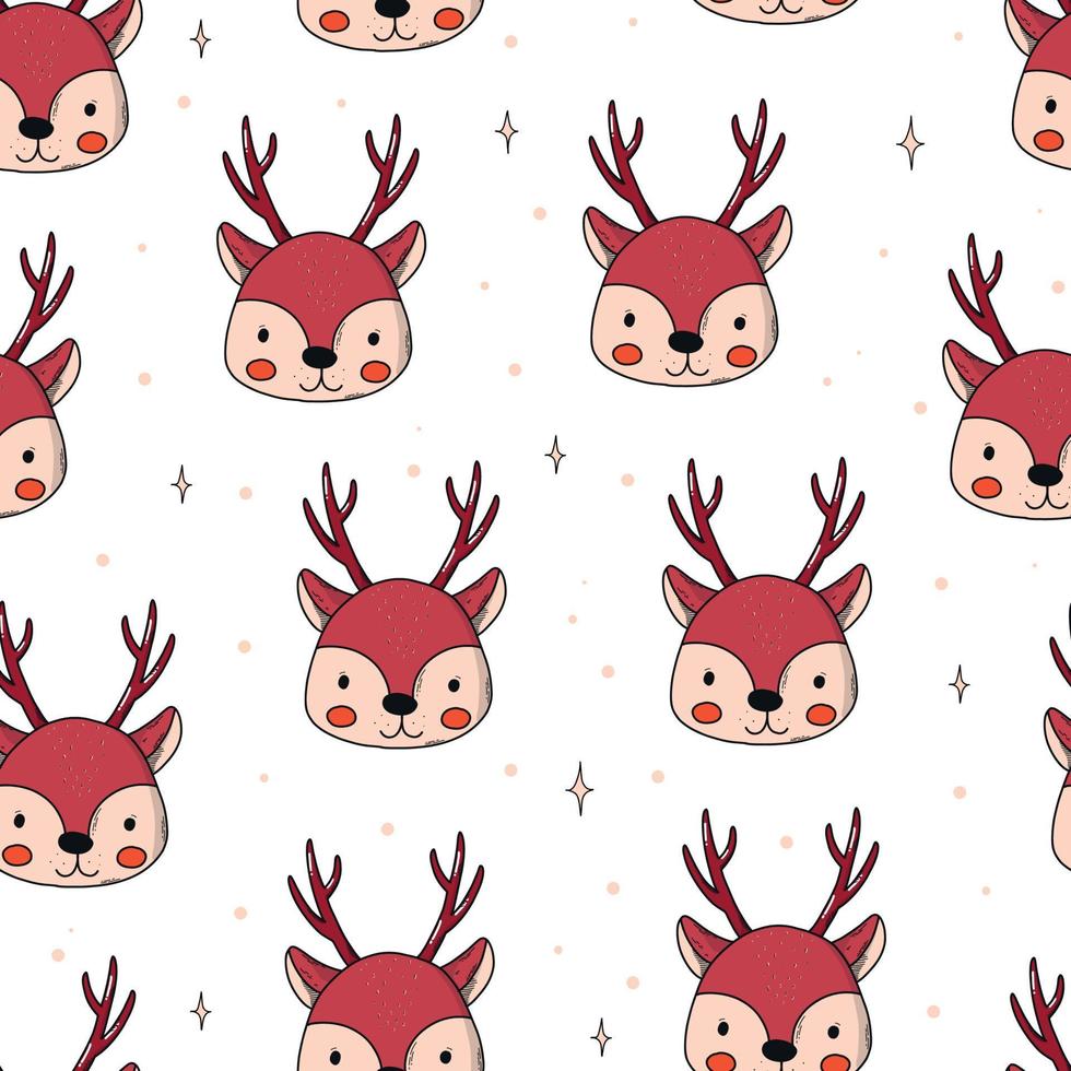 Christmas seamless pattern with hand drawn rein deers for wrapping paper, scrapbooking, stationary, wallpaper, textile prints, etc. EPS 10 vector