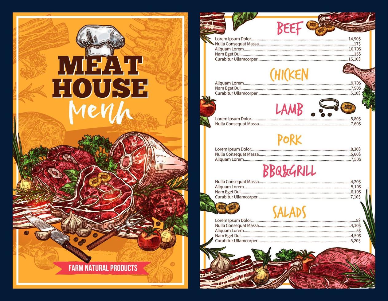 Butchery products meat house menu vector