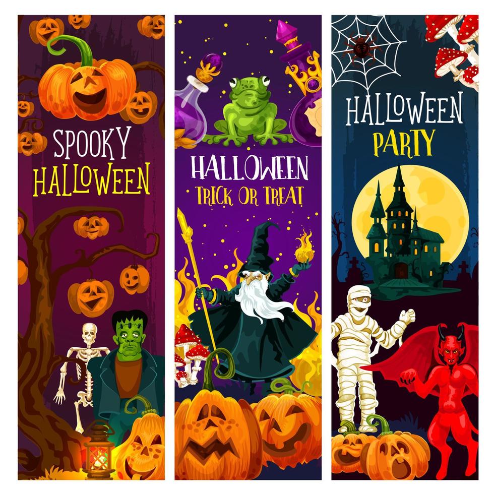 Halloween party banner with trick or treat pumpkin vector