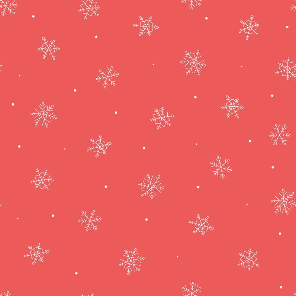patrón transparente de invierno y navidad con copos de nieve dibujados a mano sobre fondo rojo para papel de regalo, papel tapiz, papel digital, estampados textiles, papelería, álbumes de recortes, tarjetas, etc. eps 10 vector