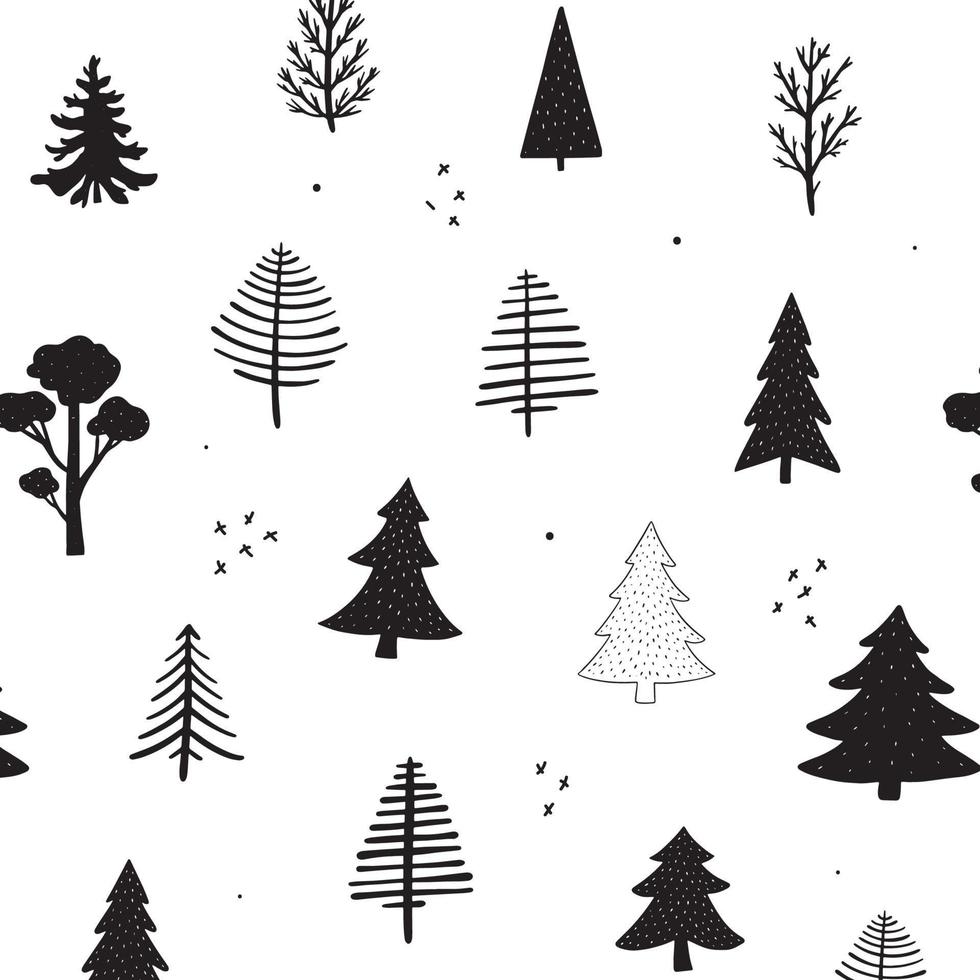 christmas nursery seamless pattern with hand drawn abstract trees. Good for posters, textile prints, wallpaper, scrapbooking, stationary, wrapping paper, kids apparel decor, etc. EPS 10 vector