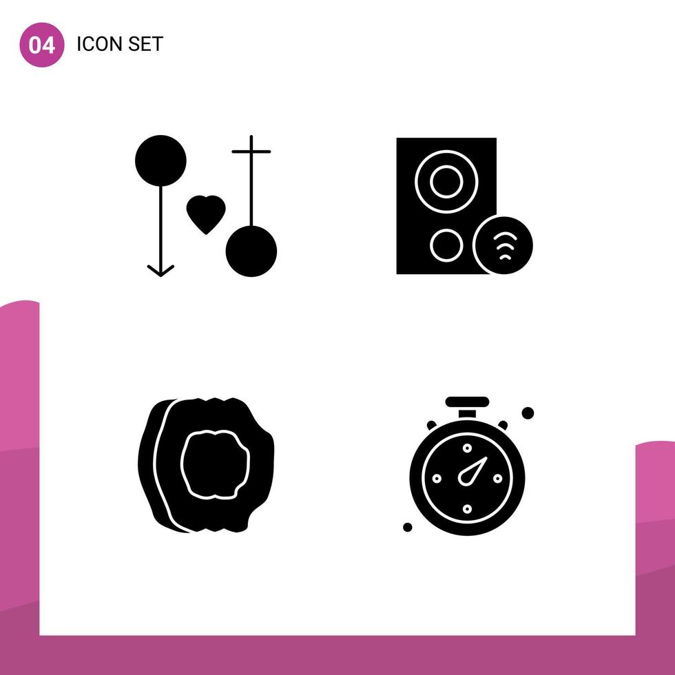 Universal Icon Symbols Group of 4 Modern Solid Glyphs of female signal marriage devices apricot juice Editable Vector Design Elements