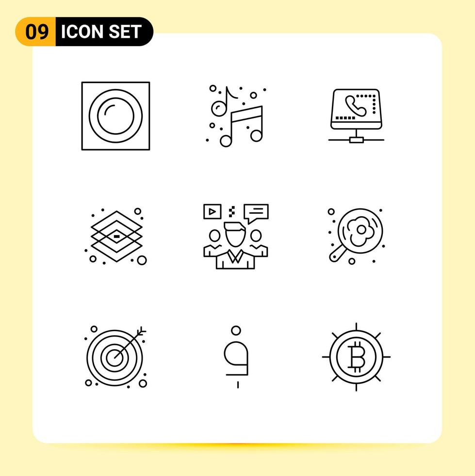 Pictogram Set of 9 Simple Outlines of tools graphic call design computing Editable Vector Design Elements