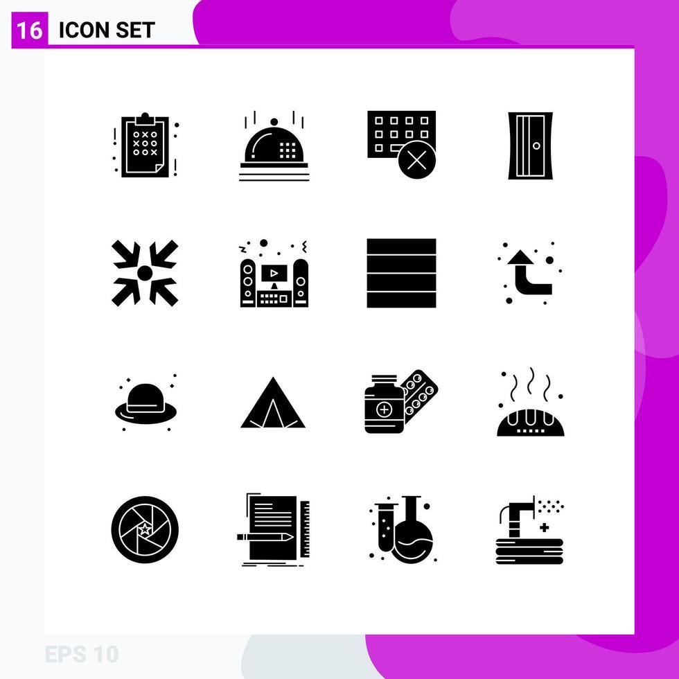 Modern Set of 16 Solid Glyphs Pictograph of minimize arrows devices tool education Editable Vector Design Elements