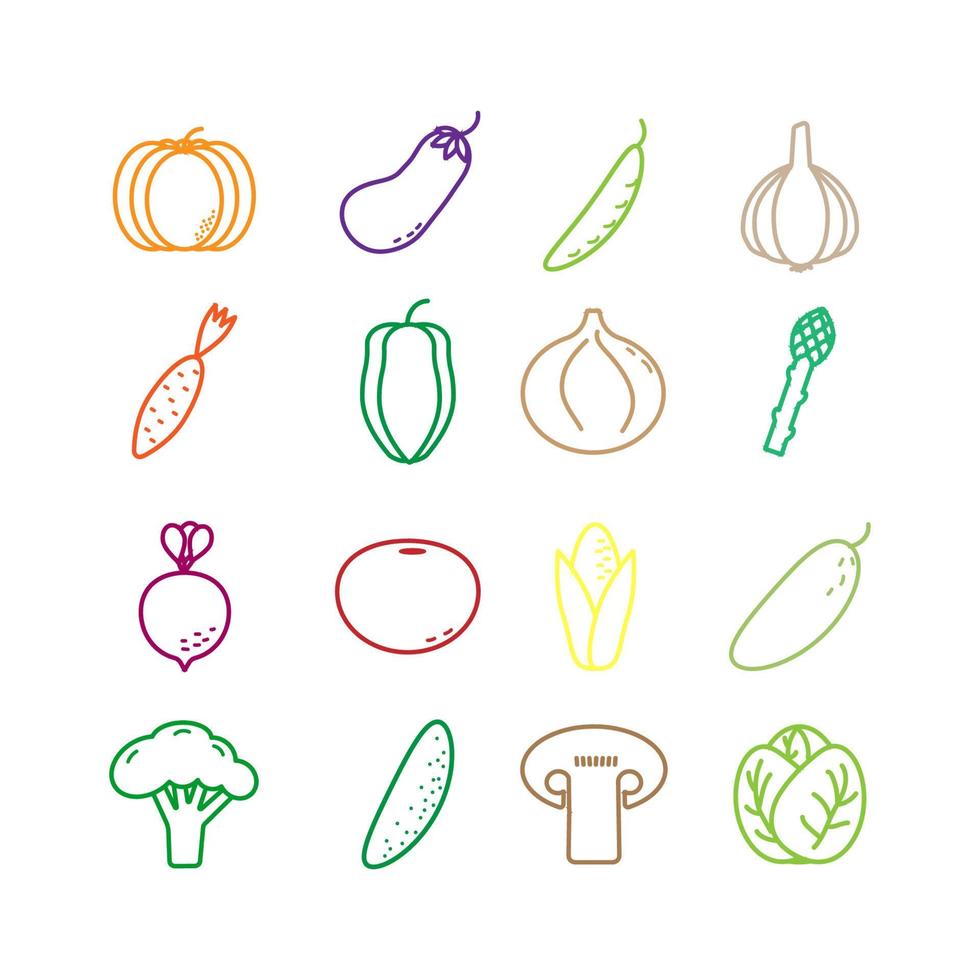 Vegetarian, vegetable, veggies - minimal thin line web icon set. Outline icons collection. vector