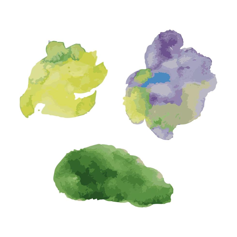 Set of abstract blue and green watercolor water splash on a white background. Vector watercolour texture