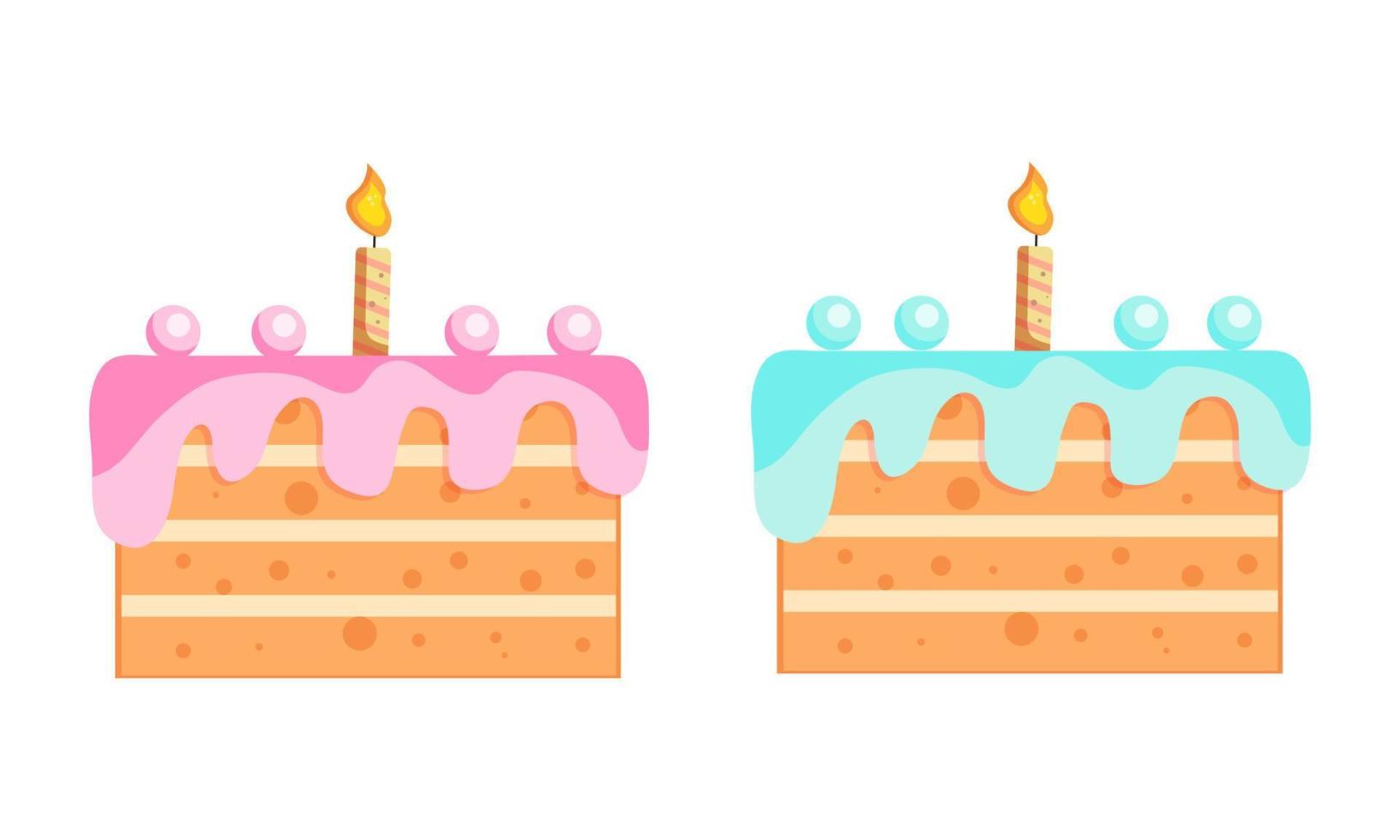 pastel de cumpleaños azul y rosa con velas. elementos de la fiesta de cumpleaños. decorar pastel de cumpleaños. ilustración vectorial vector