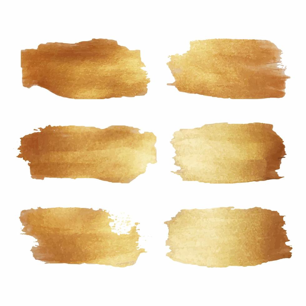 Collection of golden paint strokes to make a background for your design, golden hot foil, gold leaf. vector