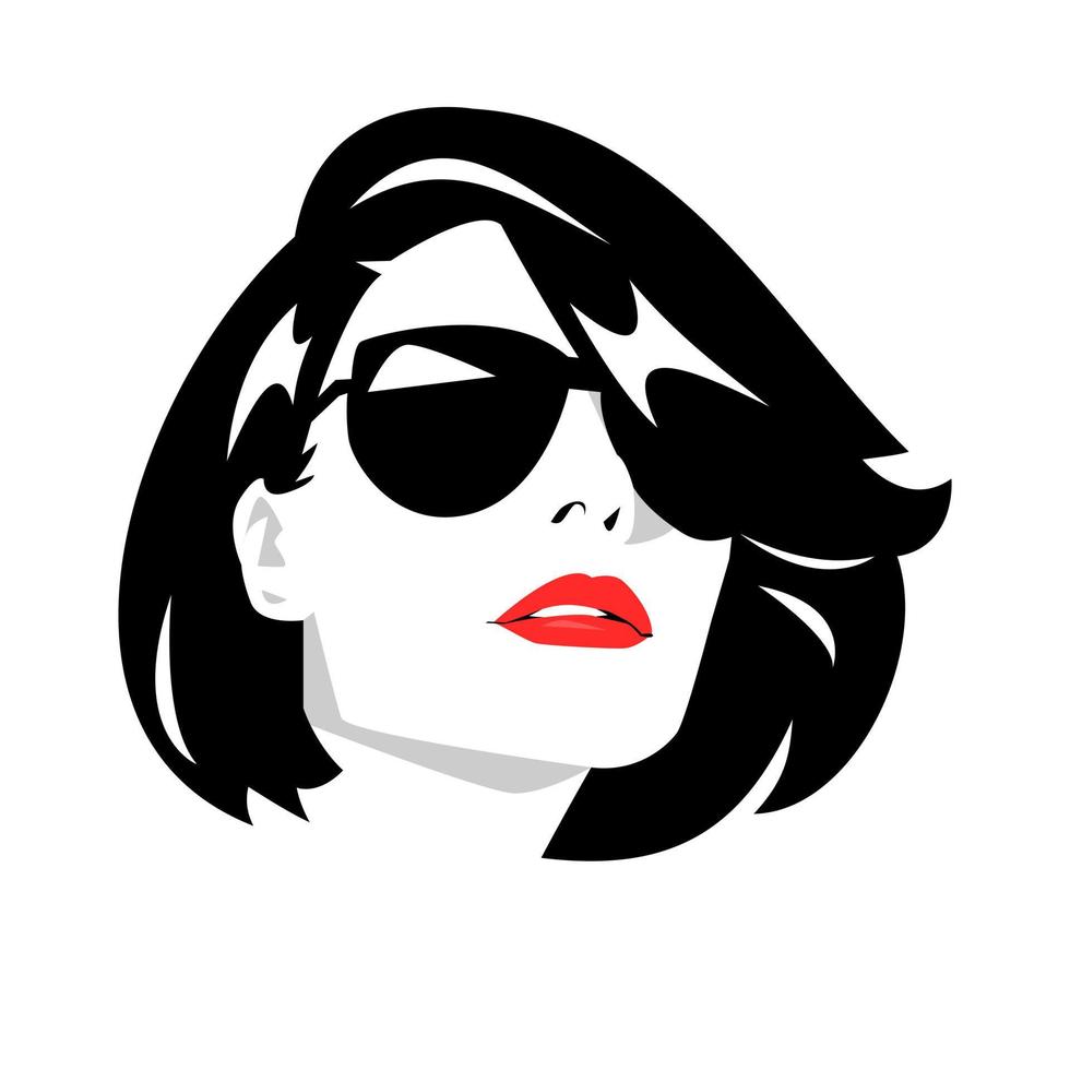retrato de una mujer de pelo corto con gafas. diseño vectorial silueta.  fondo blanco aislado. 16127543 Vector en Vecteezy
