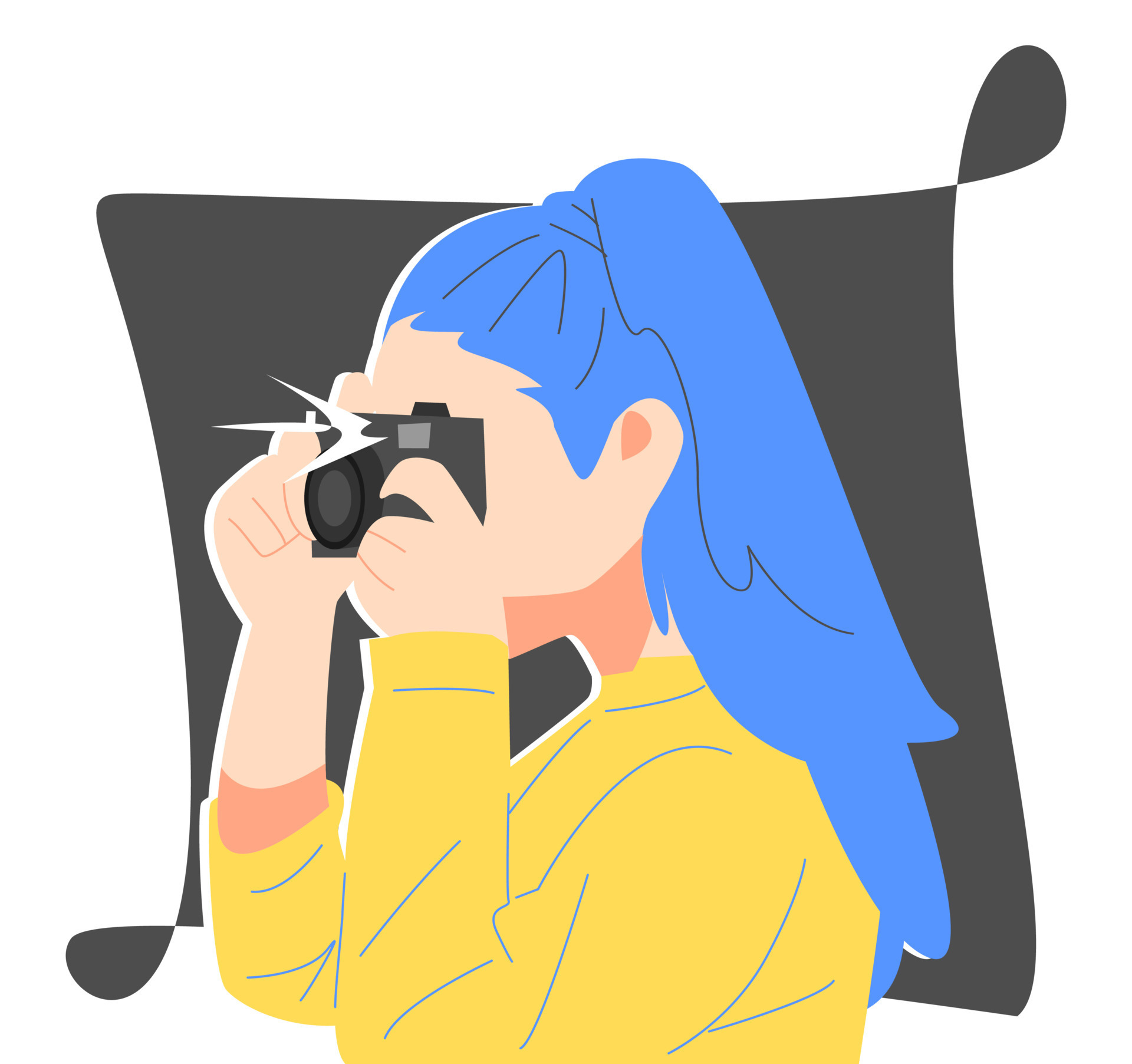 girl taking pictures with camera. half body side view concept of