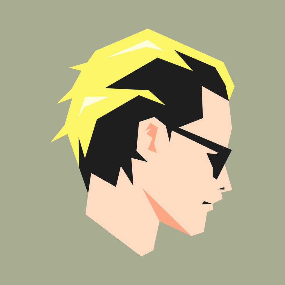 retrato de cara mirando hacia los lados. usar gafas de sol. peinados cortos de colores. avatar para redes sociales. para perfil, plantilla, impresión, pegatina, póster, etc. ilustración vectorial geométrica. vector