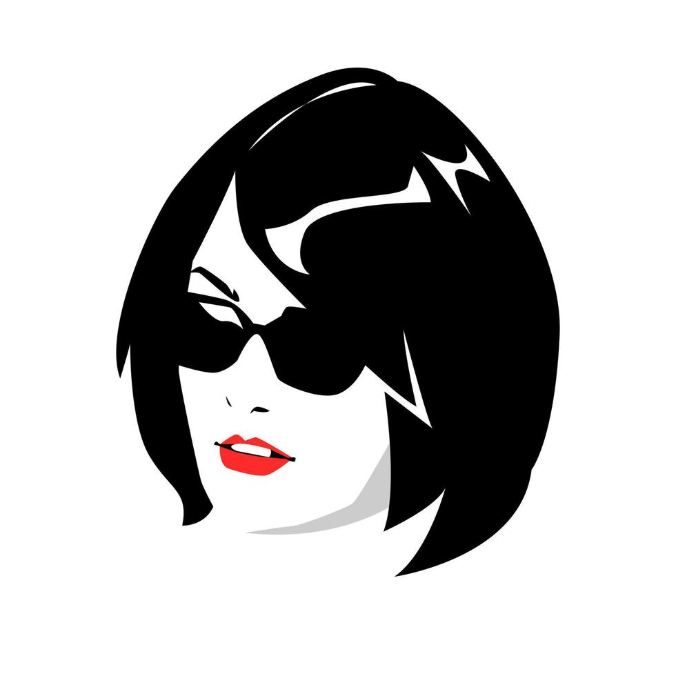 portrait of a woman with short hair using glasses. vector design. silhouette. isolated white background.