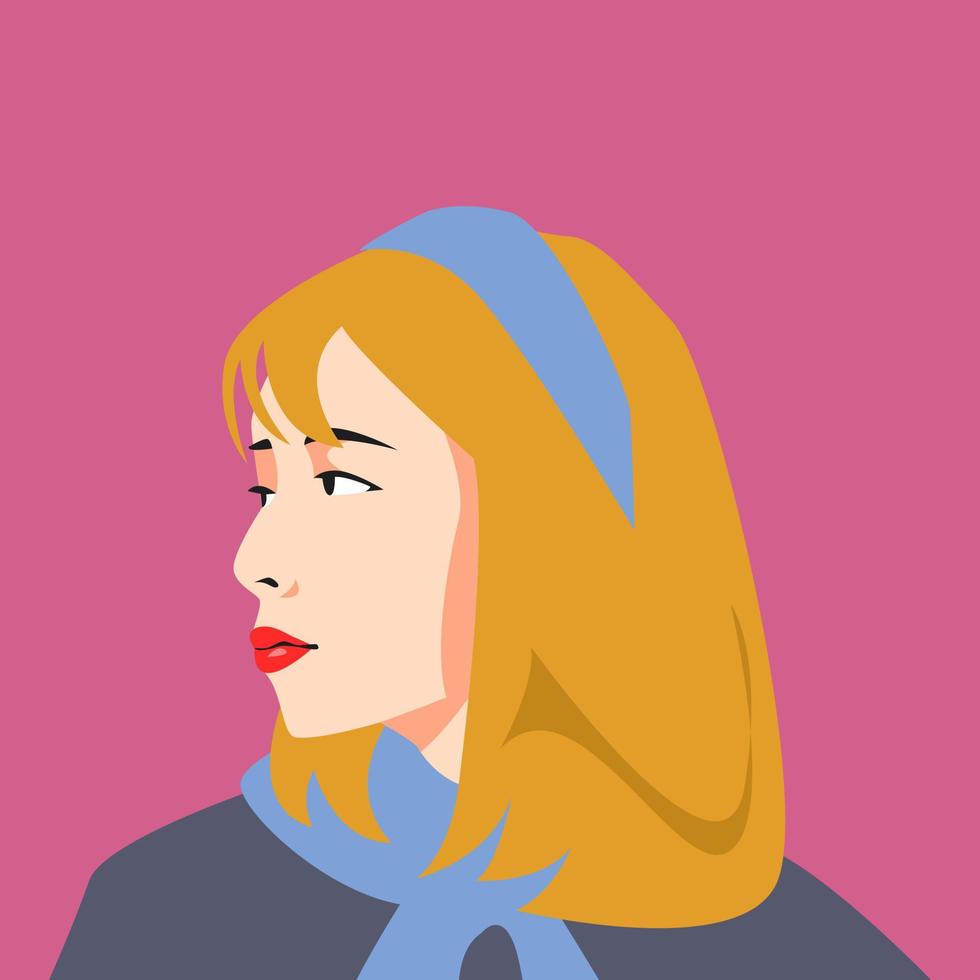 portrait of a woman's face side view. using a headband. avatar for social media. colored. for profile, template, print, sticker, poster, etc. flat vector illustration