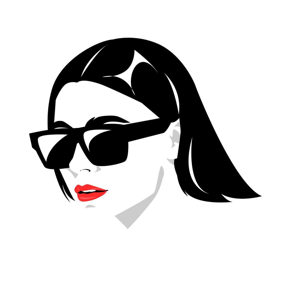 retrato de una hermosa chica con cabello largo y gafas. vista lateral. diseño vectorial silueta. fondo blanco aislado. vector